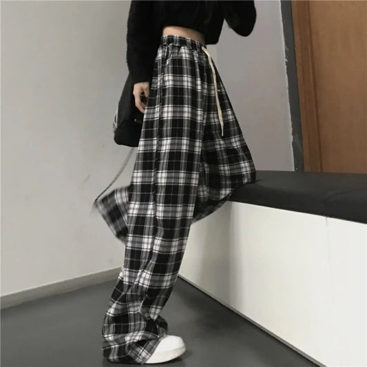 Black Plaid Casual Pants Baggy Pants